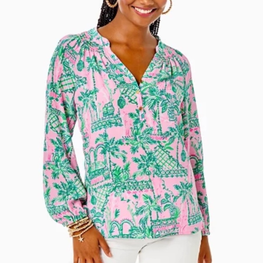 🩷Lilly P🩷 NWT Elsa Always Worth It Silk Top. Size L. Brand new! - Picture 2 of 9
